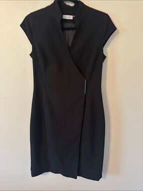 Calvin Klein Black Cap-Sleeve Wrap Midi Dress